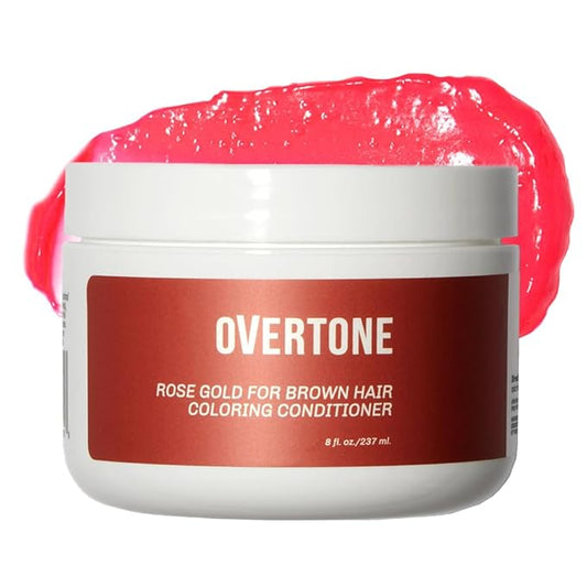 Overtone Color Depositing Semi-Permanent Hair Dye Conditioner - 8 oz For Natural & Color-Treated Hair, Moisturizing Shea Butter & Coconut Oil - Vegan & Cruelty-Free, Rose Gold for Brown is Golden Rose