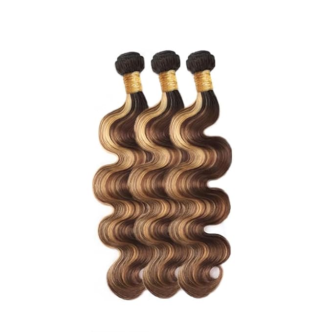 1BP427 Bundles Human Hair Highlight Body Wave Bundles Ombre Honey Blonde Two Tone Brazilian Human Hair Extensions Soft and Silky for Black Women 14 16 18 Inch