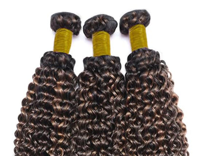 1B/30 Human Hair Bundles Highlight Curly Wave Bundle 26 28 30 Inch Brown Kinky Curly Bundles Human Hair Silky Soft Unprocessed Brazilian Remy Hair Extensions 3Pcs/Set Deals
