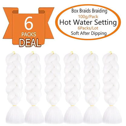 6 Packs Ombre Jumbo Braiding Hair Extensions 24 Inch High Temperature Synthetic Fiber Hair Extensions for Box Braids Braiding Hair (White(60#))
