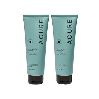Acure Ultra Hydrating Shampoo and Conditioner Set - Moisturizing Set with Argan Oil for Women & Men with Dry, Damaged, Straight or Curly Hair, 100% Vegan, Paraben Free, Sulfate Free - 8 fl oz (2 Pack)