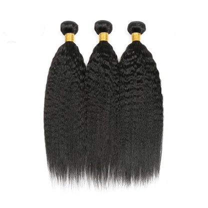 #1B Human Hair Bundles Kinky Straight Bundles 26 28 30 Inch Unprocessed Brazilian Virgin Hair Weave 3 Bundle Yaki Straight Human Hair Extensions Natural Color 50 Grams Per Bundle