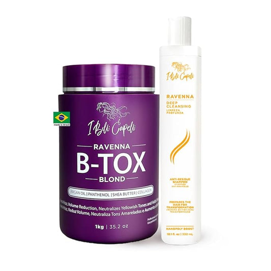 Ravenna Blond B-tox Hair Treatment Kit - 1kg/35.02 oz Hair B-tox + 300ml/10.1 fl.oz Anti-Residue Clarifying Shampoo for Longer Effect