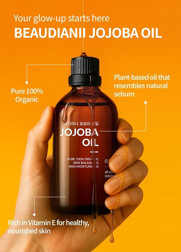 Organic jojoba Oil 100ml (3.38 fl.oz) 100% Pure Organic Natural Golden Oil, Cold Pressed Virgin, Vitamin E Oil, Moisturizer for Skin, face, Body, Hair, Nail, Israel Origin