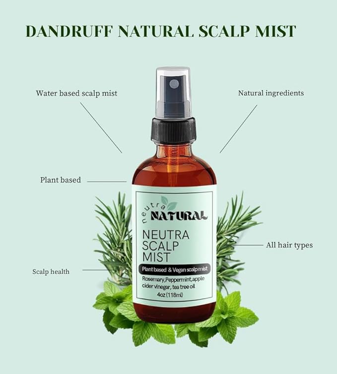 Natural Anti-Dandruff Scalp Tonic-Peppermint oil-Apple cider Vinegar- Mist for Itchy & Dry Scalp - Rosemary Water Hair Growth with Cloves, Scalp Spray to reduce Dandruff, Psoriasis,Neutral Natural