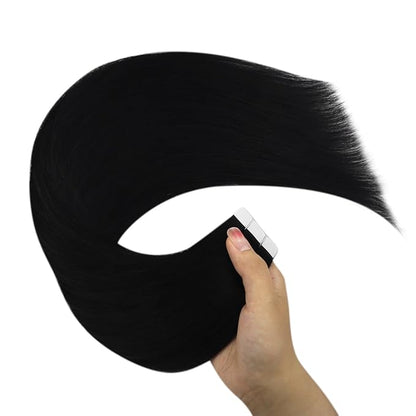 YoungSee Tape in Hair Extensions Human Hair Black Tapein Hair Extensions Real Human Hair Jet Black 20pcs 50g Black Human Hair Tape in Extensions Silky Straight 18 Inch Remy Hair Extensions Seamless