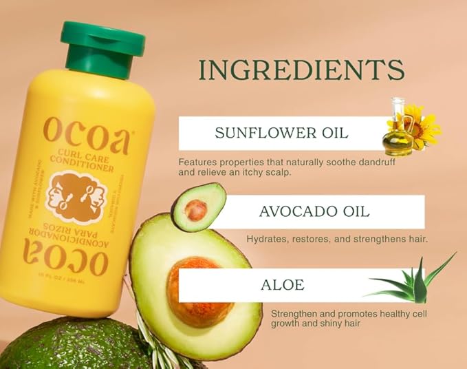 OCOA Beauty Curl Care Conditioner with Sunflower & Avocado Oil, Aloe, Moisturizes, Detangles, and Restores for Wavy, Curly, Dry & Damaged Hair, 8 fl oz