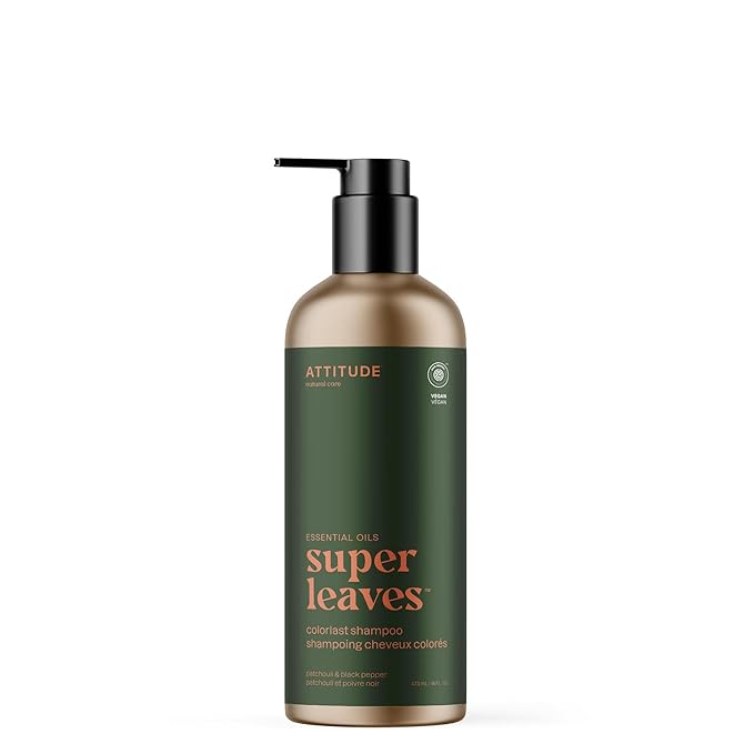 ATTITUDE Colorlast Shampoo, Patchouli and Black Pepper, EWG Verified with Essential Oils, Vegan & Plant-Based, Aluminum Bottle, For Color Treated Hair, 16 Fl Oz
