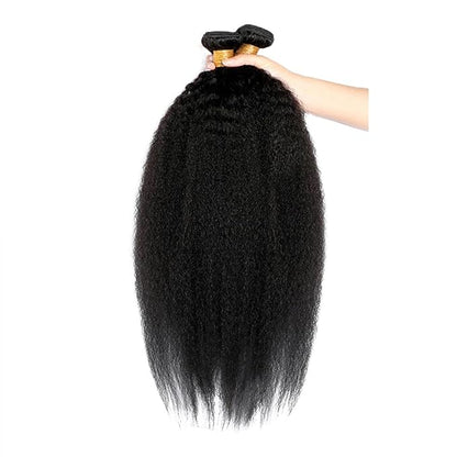 Kinky Straight Human Hair Bundles Natural Black Yaki Straight Bundles Hair Extensions 22 24 26 Inch Grade 8A Brazilian Virgin Remy Hair 3 Bundles Double Weft Real Color 1B Hair Weave