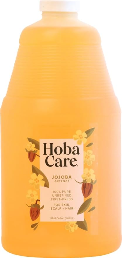 HobaCare Natural Jojoba Oil Bulk - 100% Pure Unrefined Carrier Oil for Skincare, Hair, Face, Beard, Scalp Massage, Bath - Hexane-Free, Long Shelf Life (64 oz Half Gallon)