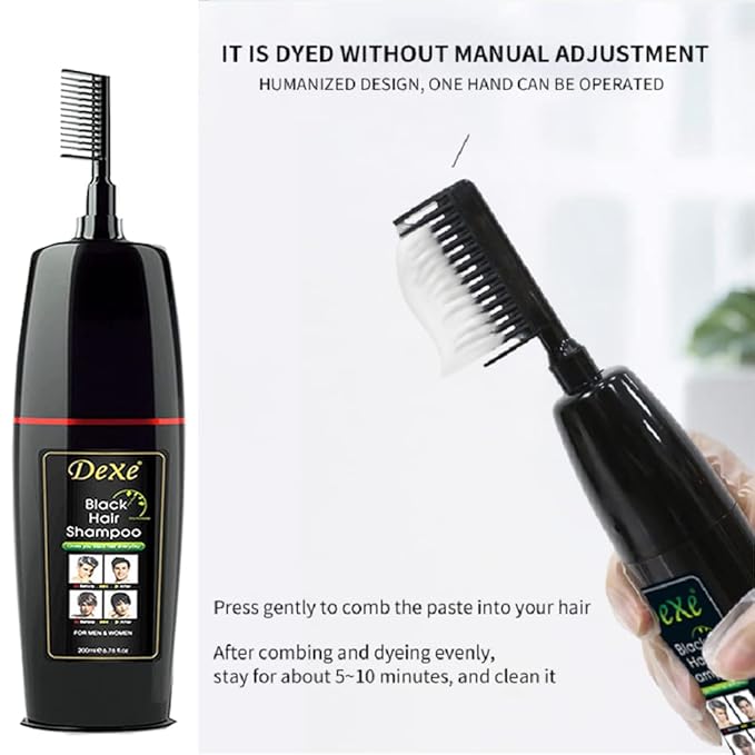 Instant Black Hair Shampoo, gentle botanical formula - ammonia free - unisex hair color shampoo - quick and easy - lasts 30 days 3-in-1 black hair color (200ml Bottle)