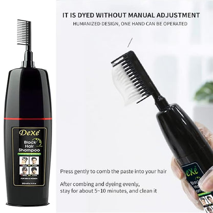 Instant Black Hair Shampoo, gentle botanical formula - ammonia free - unisex hair color shampoo - quick and easy - lasts 30 days 3-in-1 black hair color (200ml Bottle)