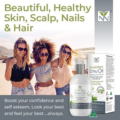 Y-Not Natural Ultra Pure Australian Emu Oil - Luxury, Hospital Grade Emu Oil 200mL | Free Range Aboriginal Omega 3, 6 & 9 Oil Infused with Green Tea - The Ultimate Moisturizer for Skin, Hair, Nails, and Scalp