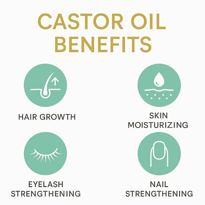 16oz Pure Castor Oil Organic Cold Pressed Unrefined, Hexane Free,Natural - Glass Bottle with Pump and 2 Cotton Flannels, USDA Certified, Golden Castor oil for Skin, Hair, Lashes, Nails & More