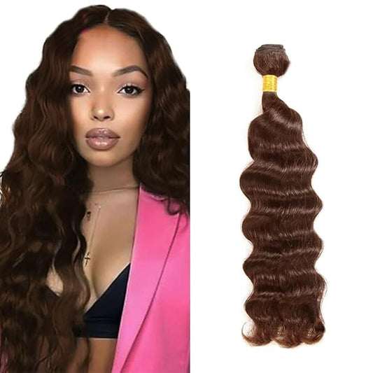 32 Inch Chocolate Brown Deep Wave Bundles Human Hair Color 4 Bundle Niegmeag Grade 8A Brazilian Virgin Remy Hair Extensions Double Weft Real Brown Hair Weave