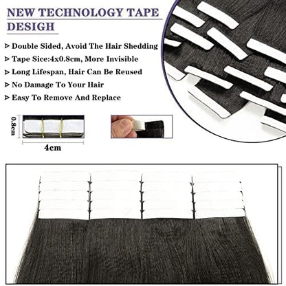Anrosa Yaki Straight Tape in Hair Extensions Real Remy Human Hair for Black Women Double Sided Brazilian Human Hair Black Women #1B Seamless Tape in Hair Extensions 50g 14 Inch