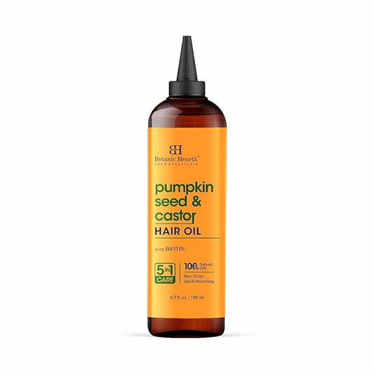 Botanic Hearth 100% Pure Pumpkin Seed Castor Oil For Hair Growth (6.7 fl oz)| Infused with Pumpkin, Castor, Biotin | Hair Oil Repairs Dry Damaged Hair, Strengthening, Healthier Hair- Hair Tonic