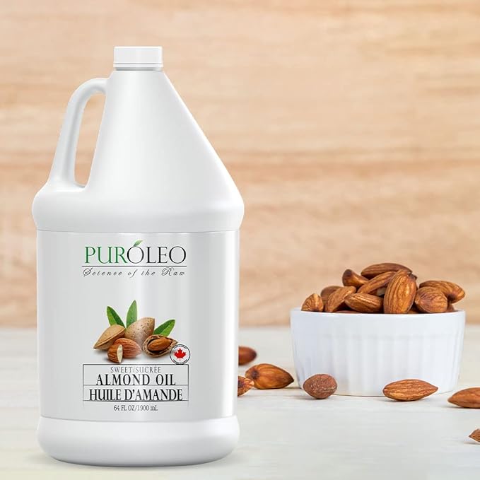 PUROLEO Sweet Almond Oil 64 Fl Oz/1900 ML 100% Natural and Pure | Moisturizer & Carrier Oil | Beauty & DIY Blends, Massage Oil, Body Oil, Hair Oil and Baby Oil | Made from Almonds raw