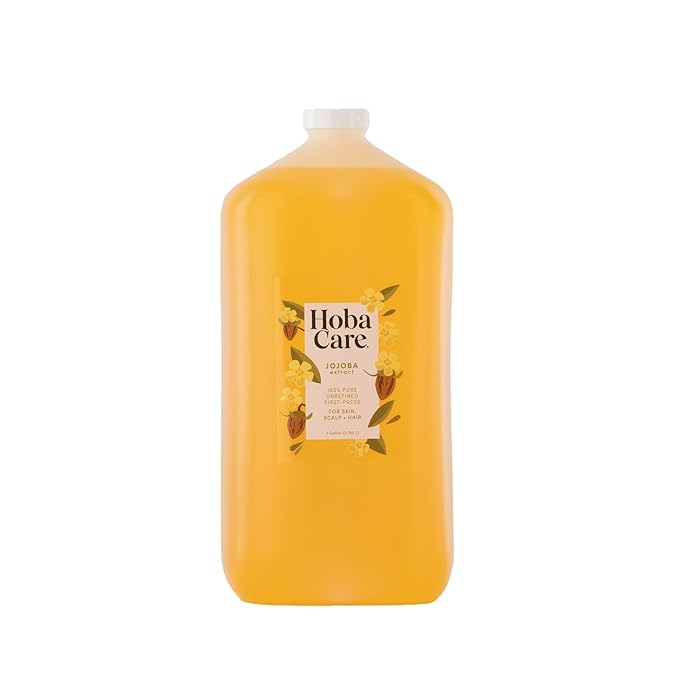 HobaCare Bulk Jojoba Oil - 100% Pure Hexane Free Unrefined Carrier Oil for Soap Making, Hair, Face, Beard, Scalp, Skincare Spa - Natural, Vegan, Long Shelf Life (128 oz Gallon)
