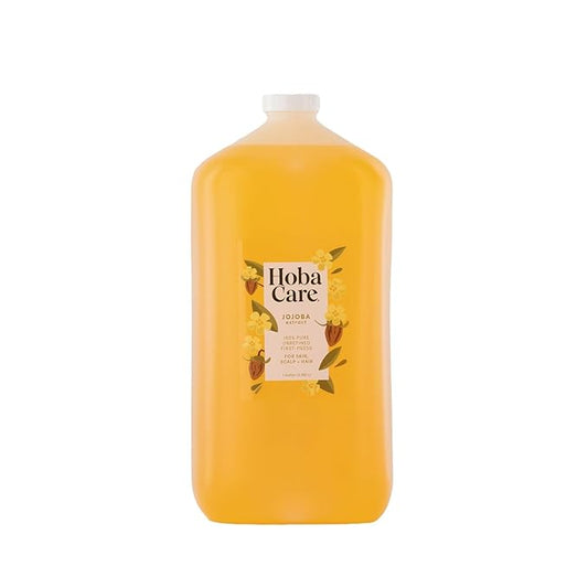 HobaCare Bulk Jojoba Oil - 100% Pure Hexane Free Unrefined Carrier Oil for Soap Making, Hair, Face, Beard, Scalp, Skincare Spa - Natural, Vegan, Long Shelf Life (128 oz Gallon)