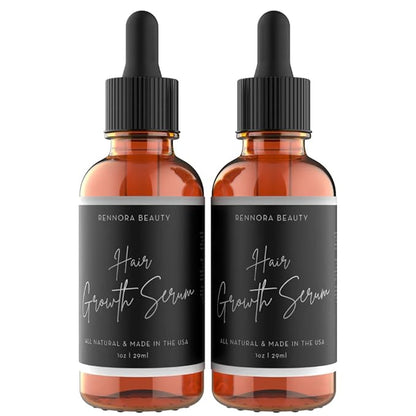 Rennora Hair Growth Serum with Organic Herbs and Natural Vitamins, Peppermint Oil, Stinging Nettle, and Rosemary Oil, No Chemicals, Formulated for Hair Regrowth (2 Pack - 60 Day Supply)