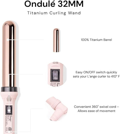 L'ANGE HAIR Ondulé 32 MM Titanium Curling Wand | Professional Hot Tools Curling Iron 1.25 Inch | Salon Hair Styling Wands for Beach Waves | Best Hair Curler Wand for Frizz-Free, Lasting Curls