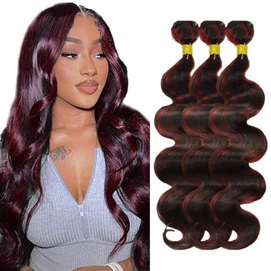 28 30 32 Inch P1B99J Bundles Human Hair Ombre Body Wave Bundle 2 Tone Red and Black Bundles Double Weft Burgundy Body Wave Hair Weave