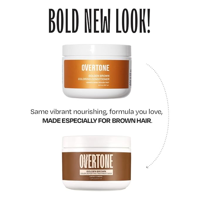 Overtone Color Depositing Semi-Permanent Hair Dye Conditioner - 8 oz For Natural & Color-Treated Hair, Moisturizing Shea Butter & Coconut Oil - Vegan & Cruelty-Free, Golden Brown
