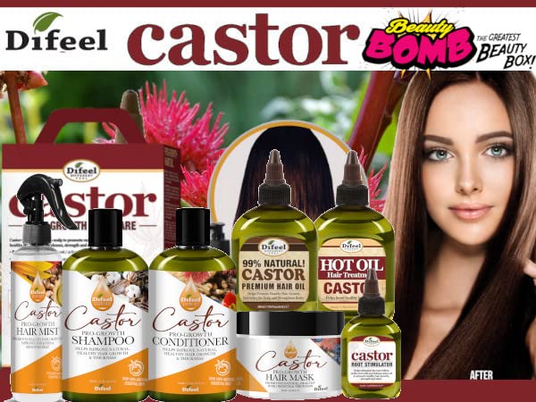 Difeel Essentials Castor Oil for Hair Growth Beauty Bomb for Hair Growth 7-Piece Set