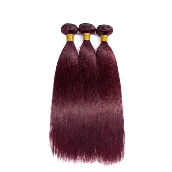 99j Human Hair Burgundy Straight Bundles Wine Red Straight Brazilian Hair Extensions Weave Wet and Wavy Soft Silky for Woman 26 28 30 Inch