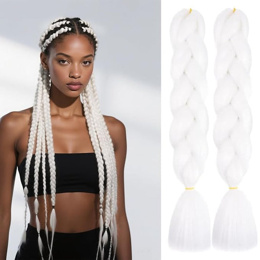6 Packs Ombre Jumbo Braiding Hair Extensions 24 Inch High Temperature Synthetic Fiber Hair Extensions for Box Braids Braiding Hair (White(60#))