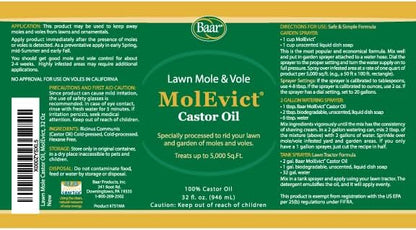 Baar Products - MolEvict Lawn Mole Castor Oil - Mole & Vole Repellent - Lawn & Garden Protection - Up to 5,000 Sq. Ft. of Coverage - Safe for Use Around House & Plants - 32 Ounces