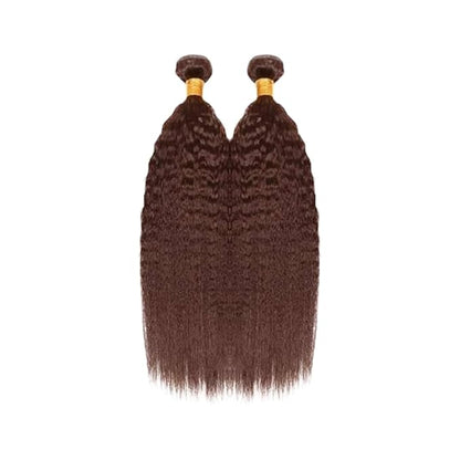 #4 Brown Bundles Human Hair Kinky Straight Bundles 24 26 Inch Human Hair Weave 2 Bundle Unprocessed Brazilian Virgin Hair Chocolate Yaki Straight Human Hair Extensions