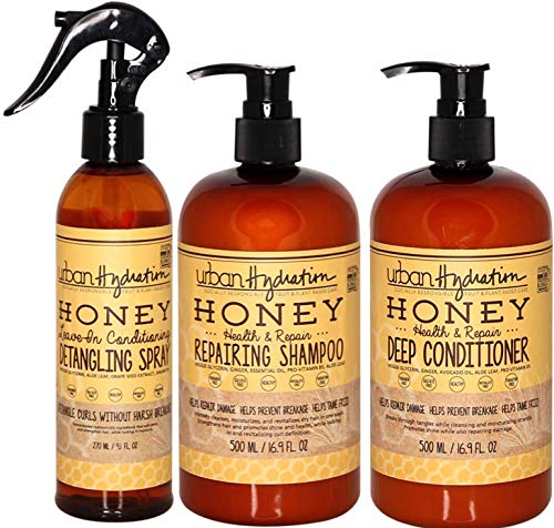 Urban Hydration Honey Health and Repair Shampoo, Conditioner and Detangler Set | Sulfate, Paraben and Dye Free, Cleanses, Detangles, Hydrates and Repairs For Healthy and Shiny Hair, All Hair Types