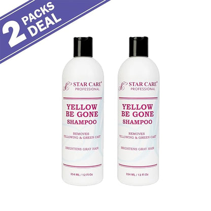 Yellow Be Gone Shampoo 12oz/354ml (2 Pack) Clarifying Brassiness Neutralizer for Bleached, Blonde, Gray & Highlighted Hair, Restores Shine & Cool Tones, Purple Toning Formula