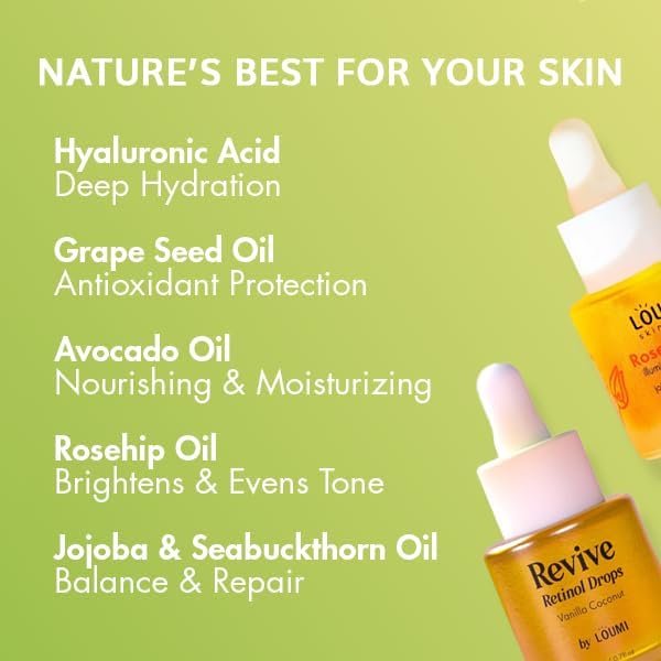 LOUMI Skincare Daily Duo - Rose Glow and Revive Retinol Drops - Moisturizing Face Oil - Lightweight Hydration - Vegan, Paraben-Free, Sulfate-Free, Cruelty-Free, Facial Skin Care for Women & Men