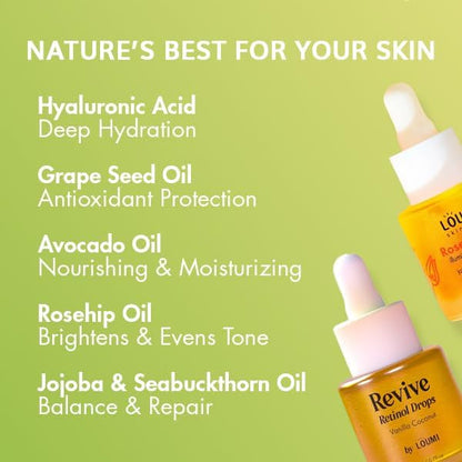 LOUMI Skincare Daily Duo - Rose Glow and Revive Retinol Drops - Moisturizing Face Oil - Lightweight Hydration - Vegan, Paraben-Free, Sulfate-Free, Cruelty-Free, Facial Skin Care for Women & Men
