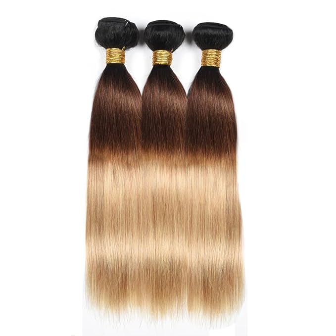 T1B4/27 Bundles Human Hair Ombre Straight Bundles 26 28 30 Inch Double Weft Virgin Real Color 27 Straight Bundle Hair Weave Ombre Blonde Color 300g