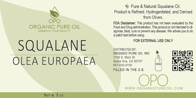 Squalane Oil - 8 oz - Pure, Natural, Plant-Derived, Non GMO, Refined, Squalene Alternative from Olive - Hydrating & Moisturizing Carrier Oil - Perfect for Skin Hair Body Face - Packaging May Vary