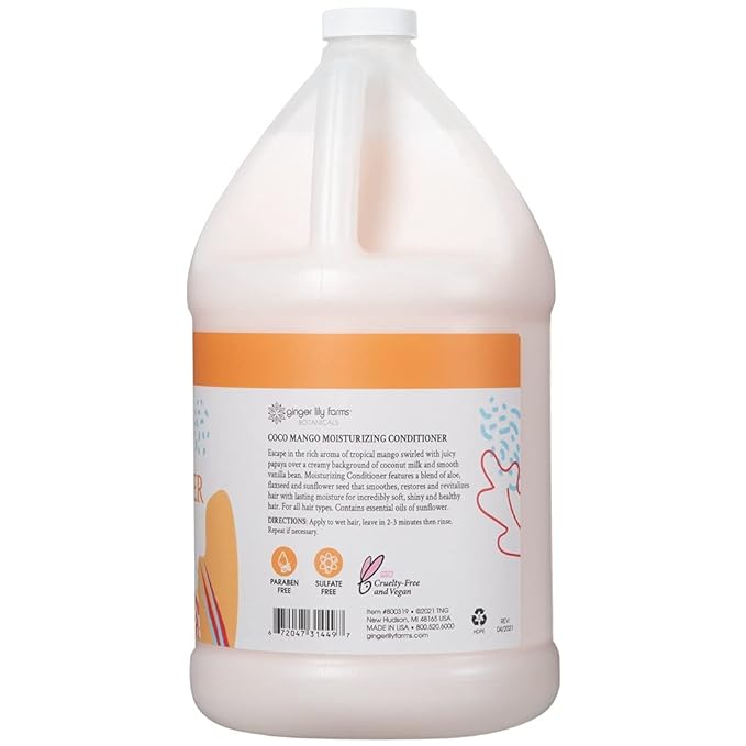 Ginger Lily Farms Botanicals Moisturizing Conditioner for Dry Hair, Coco Mango, 100% Vegan & Cruelty-Free, Coconut Mango Scent, 1 Gallon Refill (Pack of 4)