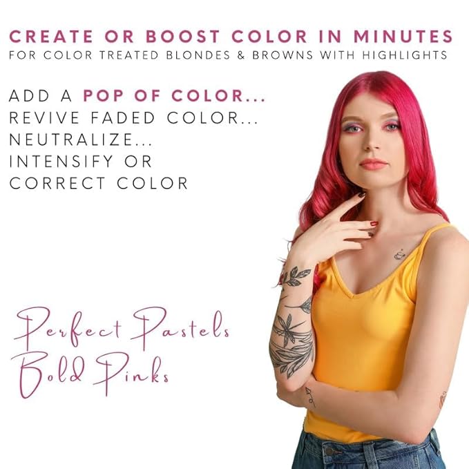 Watercolors by Tressa INTENSE 3-in-1 Color Depositing Shampoo, Semi Permanent Hair Color, Hair Dye Shampoo for Curly, Dry, and Normal Hair, 8 fl oz - PINK