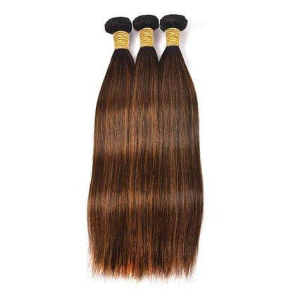 Ombre P430 Straight Bundles Human Hair Highlight Straight Bundles Brown and Light Brown two tone Brazilian Human Hair Soft and Silky for Black Women 26 28 30 Inch