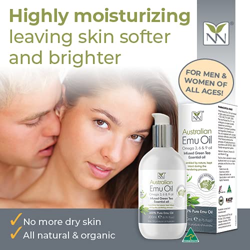 Y-Not Natural Ultra Pure Australian Emu Oil - Luxury, Hospital Grade Emu Oil 200mL | Free Range Aboriginal Omega 3, 6 & 9 Oil Infused with Green Tea - The Ultimate Moisturizer for Skin, Hair, Nails, and Scalp