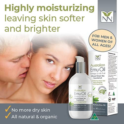 Y-Not Natural Ultra Pure Australian Emu Oil - Luxury, Hospital Grade Emu Oil 200mL | Free Range Aboriginal Omega 3, 6 & 9 Oil Infused with Green Tea - The Ultimate Moisturizer for Skin, Hair, Nails, and Scalp