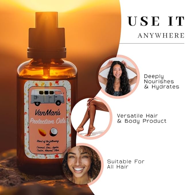 Vanman - Protection Oil Serum For Hair Growth - Infused With Castor, Jojoba, Almond, Olive, Emu, Coconut Oil - Fragrance-Free Growth Serum For Dry and Frizzy Hair - 1 Ounce