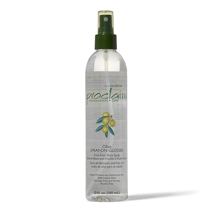 Proclaim Olive Spray On Glosser, Detangling, Smoothing, Antifrizz, Relaxed or Permed Hair, Paraben free, Sulfate Free, Enhances Color