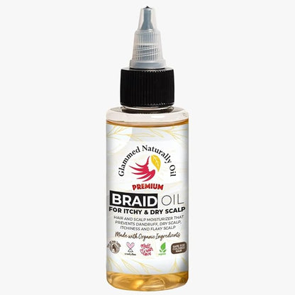 Glammed Naturally - Braid Oil for Itchy Scalp and Dry Scalp, Braid Care Oil for Dandruff, Lice and Thinning Edges, 2 oz