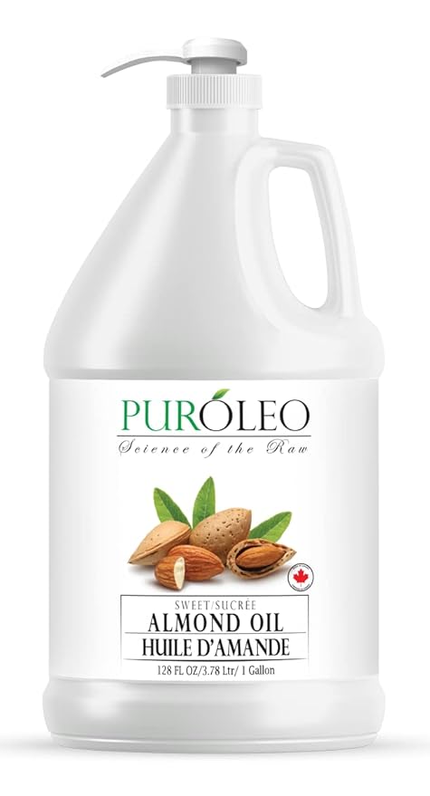 PUROLEO Sweet Almond Oil 128 Fl Oz/3784 ML (Packed In Canada) Pure Almond Oil for Skin, Hair, & Body | Organic Carrier Oil & Body Oils For Women