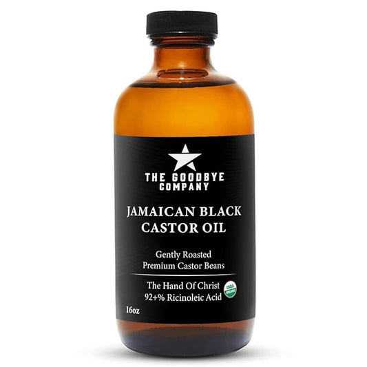 The Goodbye Company Black Castor Oil for Hair Growth – Organic, Cold-Pressed & Unrefined 100% Pure & Hexane-Free - Glass Bottle (450mL) Nourishing Oil for Eyebrow, Eyelash & Stronger Hair (16.9 oz)