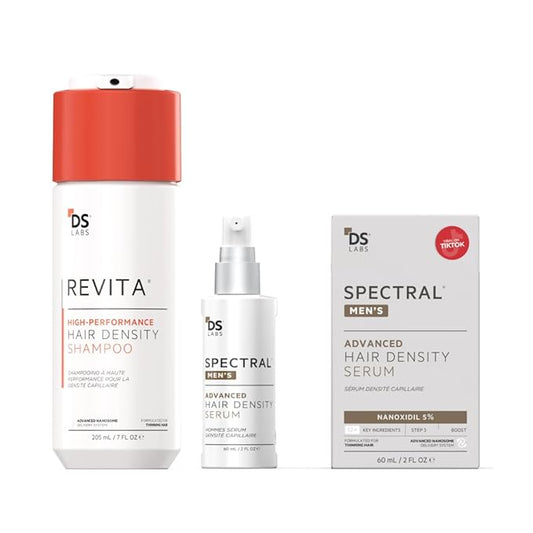 DS Labs Revita Shampoo and Spectral Men's Kit – High-Performance Hair Density Shampoo & Serum Bundle, Volumizing & Thickening, Fuller, Healthier-Looking Hair, Sulfate & Silicone Free, For Men